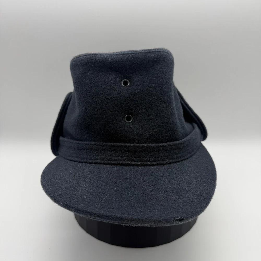 Vintage Swedish Winter Military Hat Cap Wool Ear Flaps Navy 58